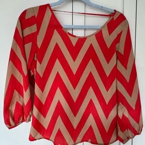 Lulu's Orange and Red Graphic Blouse